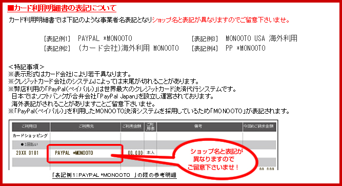 カード利用明細書の表記について