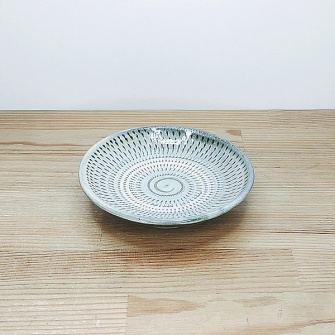 小鹿田焼の【割引中！】３寸皿　薄青飛び鉋（とびかんな）