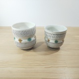 小鹿田焼の夫婦湯のみ 飛び鉋(とびかんな)